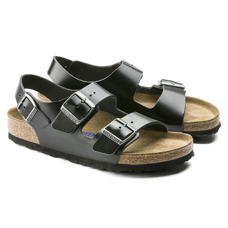 Birkenstock Milano Soft Footbed Amalfi Læder Sandaler Dame Sort | DK 352NWY